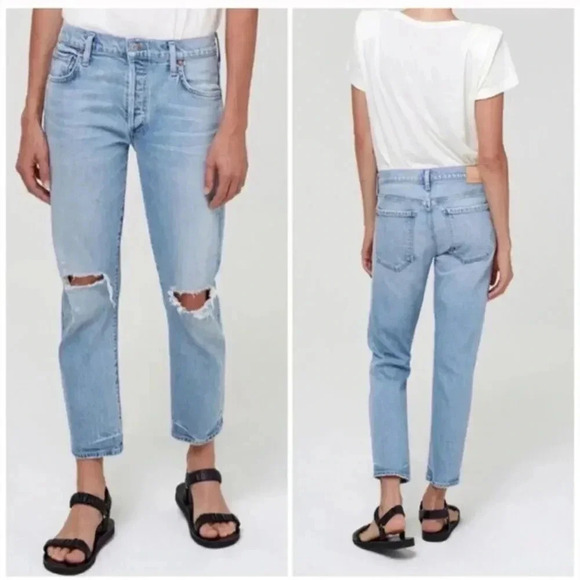 Citizens of Humanity Emerson Boyfriend Jeans Size 27 Light Wash Distressed - Picture 1 of 12